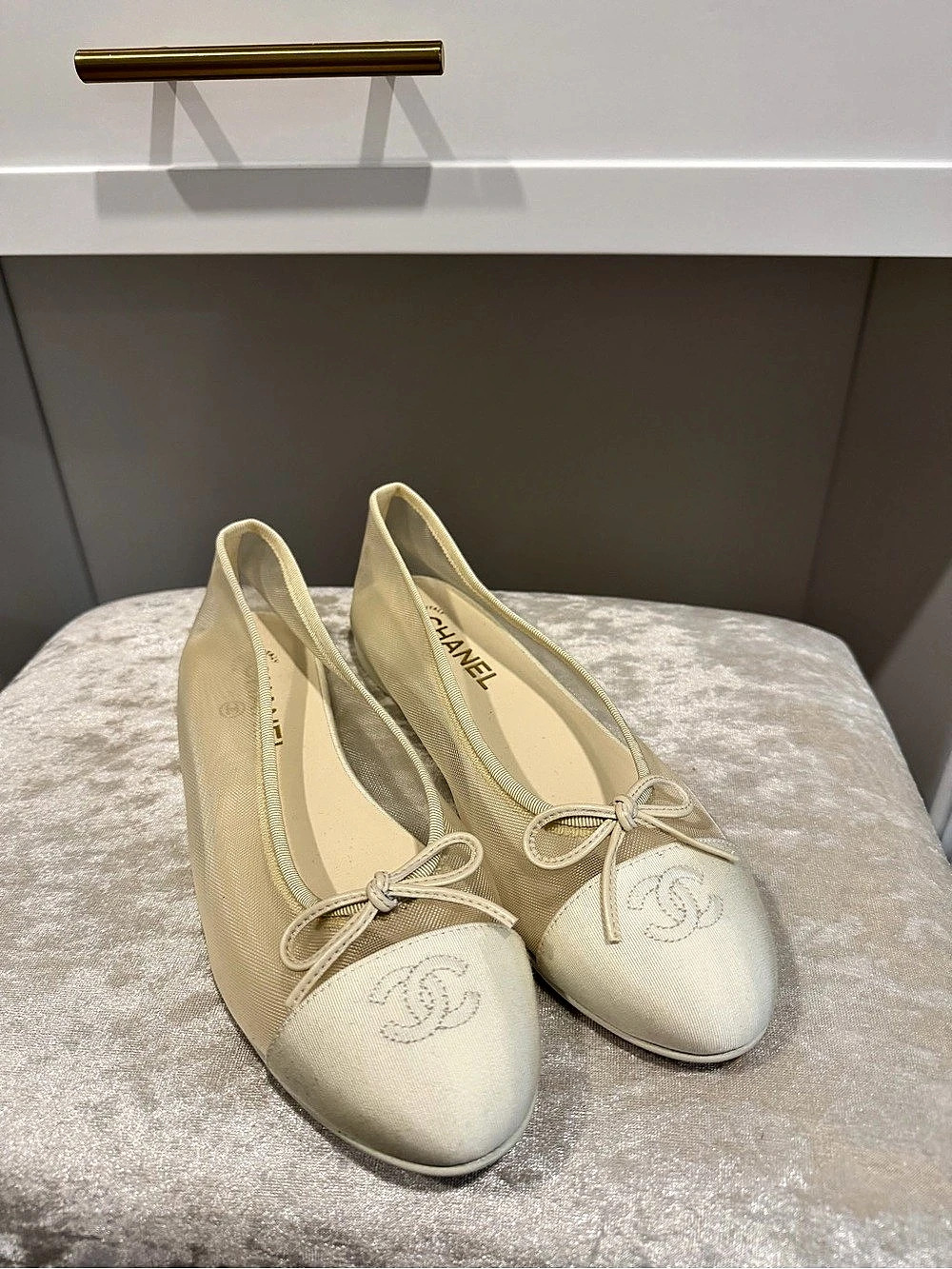 Chanel Mesh CC Cap Toe Ballerina Flats Cream EU 40